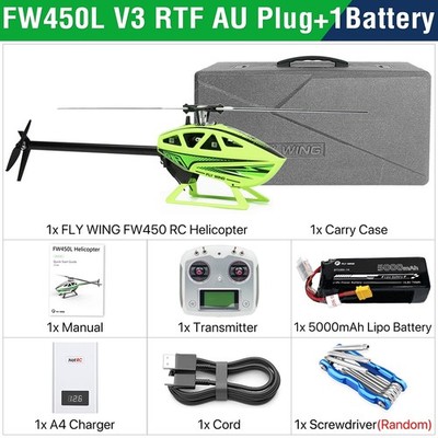 FlyWing FW450L V3 RC Hubschrauber, 10-Kanal GPS ACE Flugsteuerung, 1 Akkus, Grün
