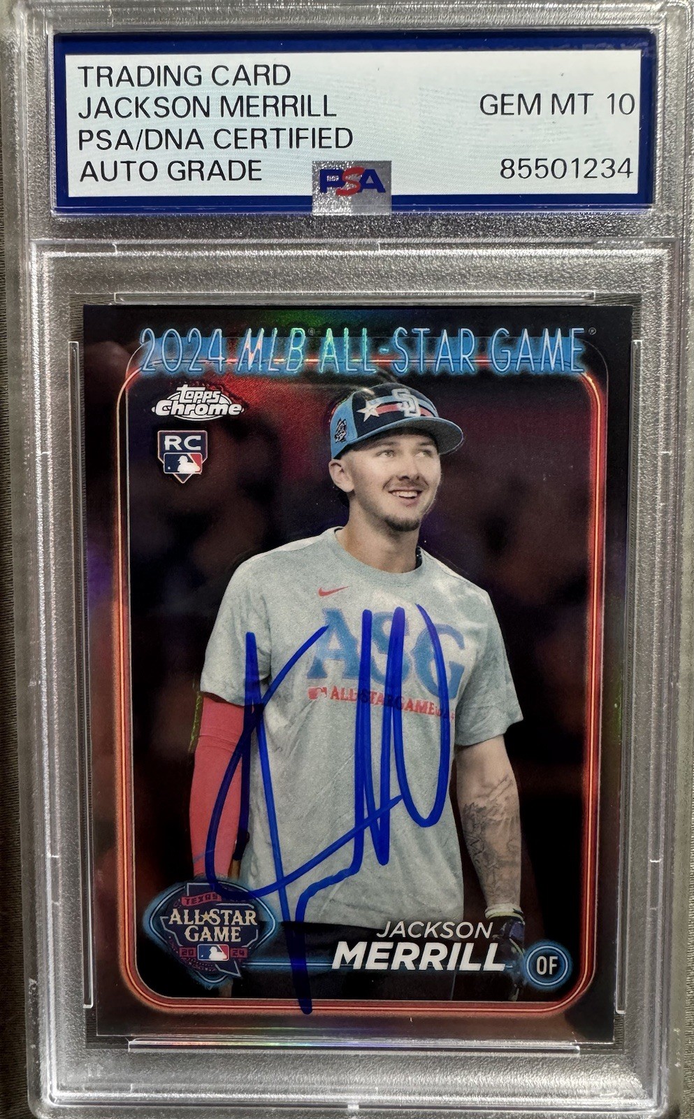 2024 Topps Chrome ROOKIE Jackson Merrill Refractor All-Star Game PSA 10 AUTO