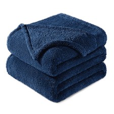 King Size Blanket for Bed Super Soft Velvet Plush Fleece Navy Blue 90x104