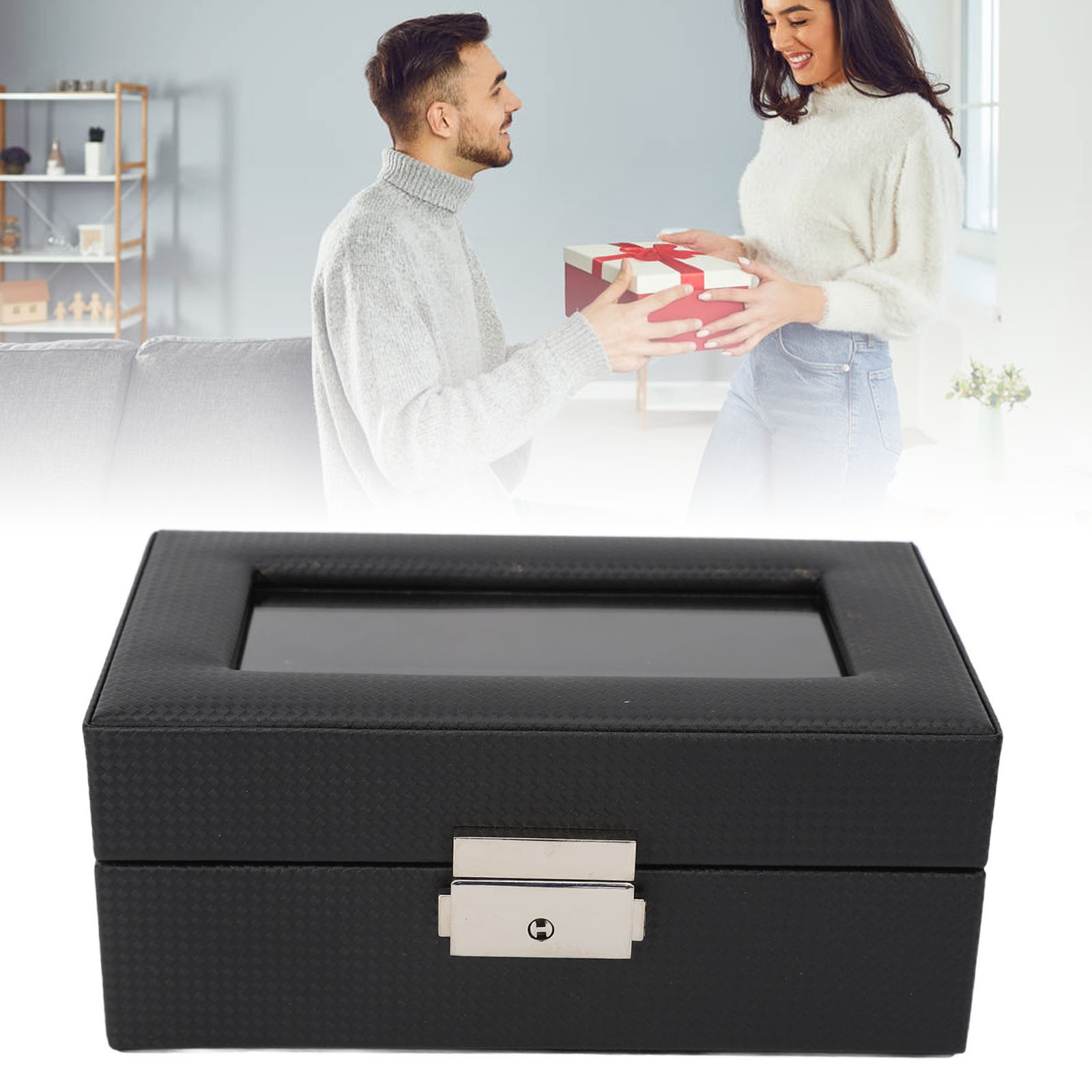 3 Slot Watch Box Lockable Small PU Leather Watch Jewelry Storage Case With Clear