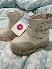 Cat Jack Beige Ivory Toddler Buckle Boots Size 5 Side Zip