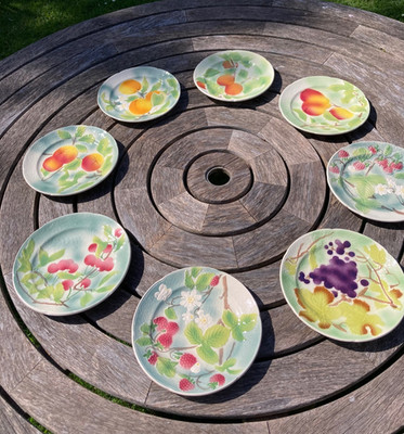Vintage Set Französische Majolika Obstteller von Saint-Clement
