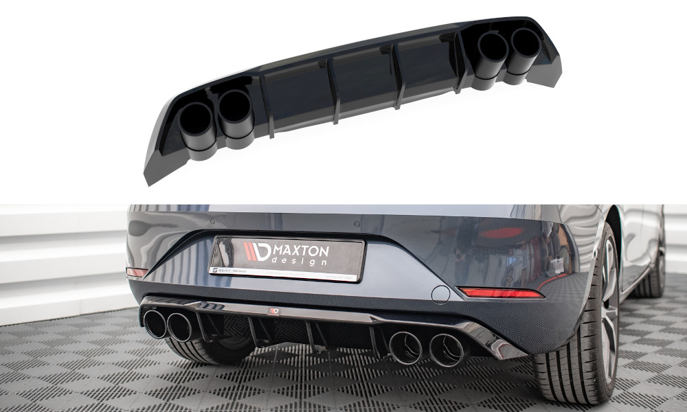 Rajout du pare-chocs arriere Maxton pour Seat Leon FR avec faux pot d'échappement noir brillant