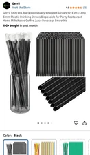 1000 Pcs 10" Black Individually Wrapped Straws 6 mm Plastic Drinking Straws E...