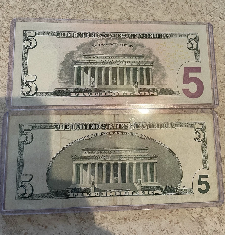 OLD STYLE 1999 $5 Star Note & 2021 C/U $5 Star Note. 2 BILL SET Collectors Notes - Image 3 of 4