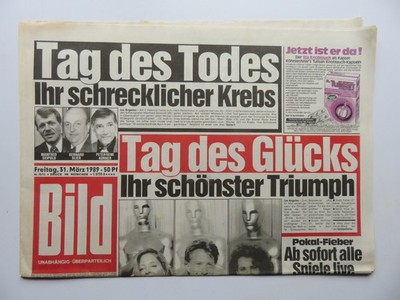 Bild Zeitung vom 31.03.1989, Edie Williams, Brigitte Bardot, Wussow