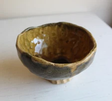 Art Studio Student Pottery Hand Built Bowl Mustard Gold Olive Green Organic