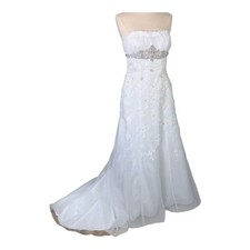 David's Bridal Beaded Rhinestone Lace Wedding Dress Fit Flare Strapless Size 12