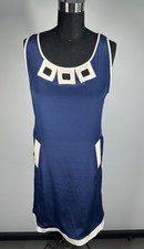 By Smith Women’s  100% Silk Navy White A-Line Dress Lined Pockets Size XS