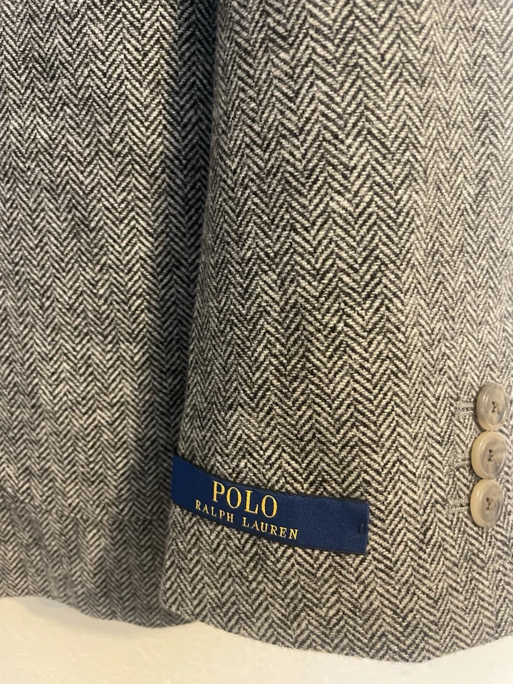 Polo Ralph Lauren Black & Cream Wool Blend Herringbone Sportcoat Size 48L NWT - Image 3 of 4