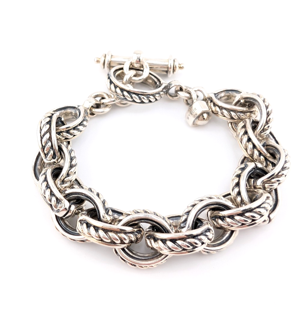 David Wysor Sterling Silver 925 Chunky Ribbed Circle Link Toggle