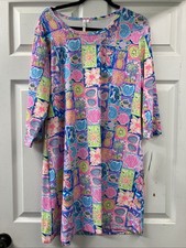 Lulu B XL Multicolor Patchwork Island Theme 3/4 Sleeve Dress Upf50
