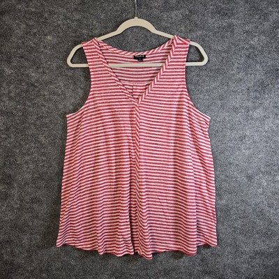 Torrid Top Womens 1X Red White Stripe Terry Sleeveless Beach Vacation