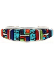 Pulsera con incrustaciones de adoquines elevados multicolor del artista navajo Julius Burbank