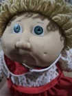 Cabbage Patch Kids Jesmar 1984 Doll Signed Blonde Curly Hair Blue Eyes Red Dress