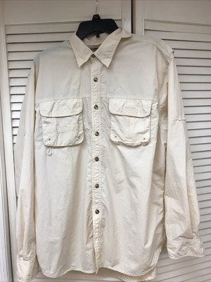 Rugged Earth Outfitters Large Vented Fishing Shirt Big Pockets Rod Tab Neck Flap