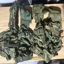 USGI Load Bearing Vest LBV88 And Enhanced LBV Woodland Camo M81 Lot Of 2 Used