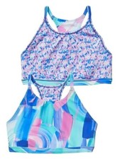 NWT Athleta Girl M / 8-10 Blue Multi Santorini Energy Reversible Bikini Top