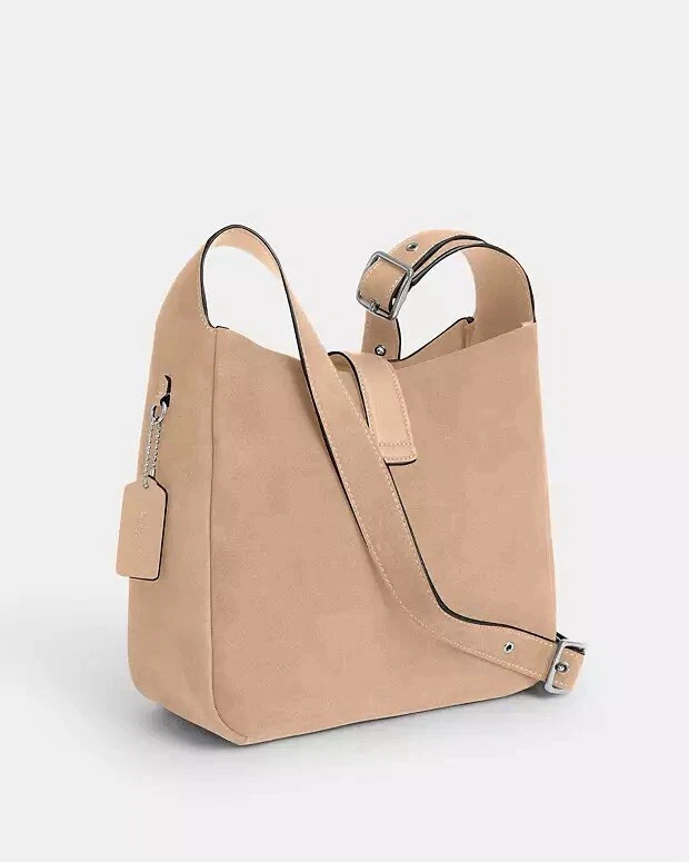 Borsa a tracolla Coach Hadley convertibile nuova con etichette in camoscio pelle CW004 tortora chiaro