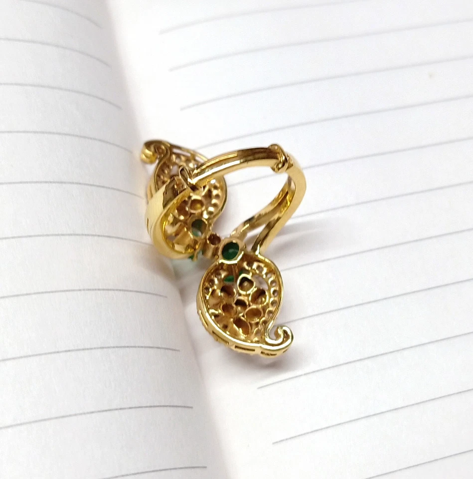 Elegant Smaragd Edelstein Polki Uncut Pflastern Diamant 925 Sterlingsilber Ring - Bild 3 von 4