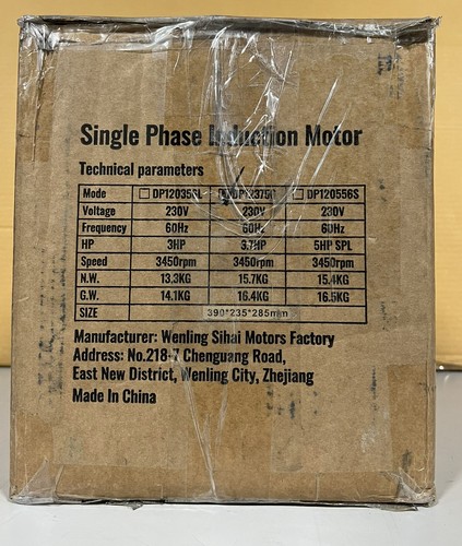 3.7HP Air Compressor Electric Motor 230V 17.2A 3450RPM 56 Frame CW/CCW Rotation - Picture 2 of 8