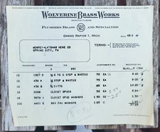 1949 Letterhead Michigan Grand Rapids Wolverine Brass Works