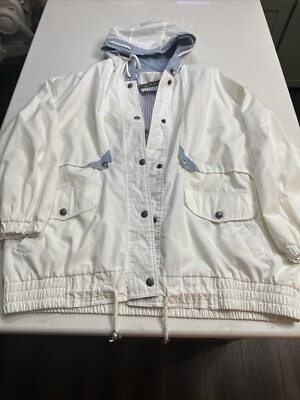 CLIPPER MIST London Fog White Blue Full Zip Jacket Size 3XL Vintage Bomber