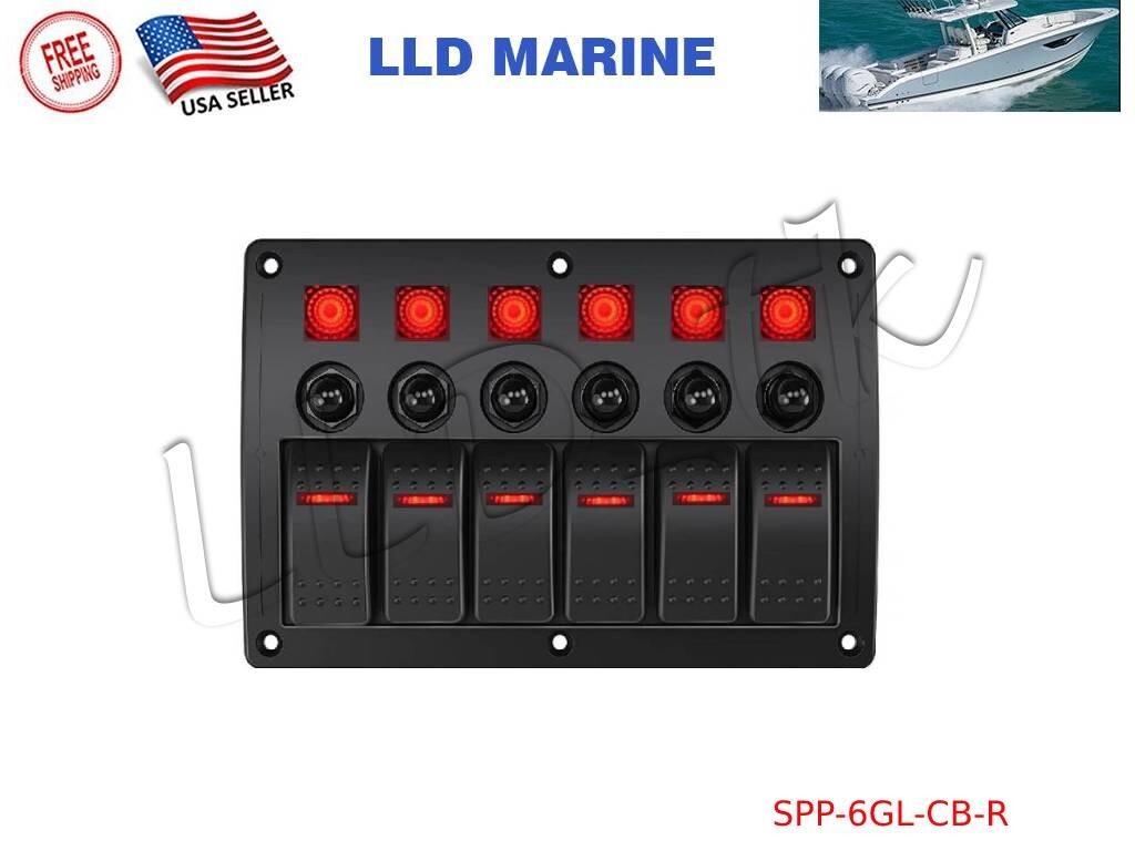 Switch Panel Toggle Rocker 6 Gang Circuit Breaker Boat Marine RV 