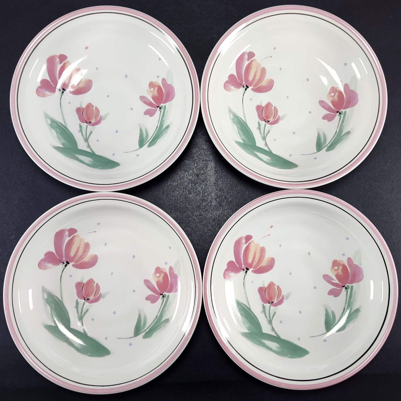 4 International Tableworks Trio Soup Salad Pasta Bowls Pastel Pink Flowers 8"