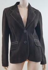 Prada Milano Chocolate Brown Suede Cream Stitch Detail Blazer Jacket It44 Uk12