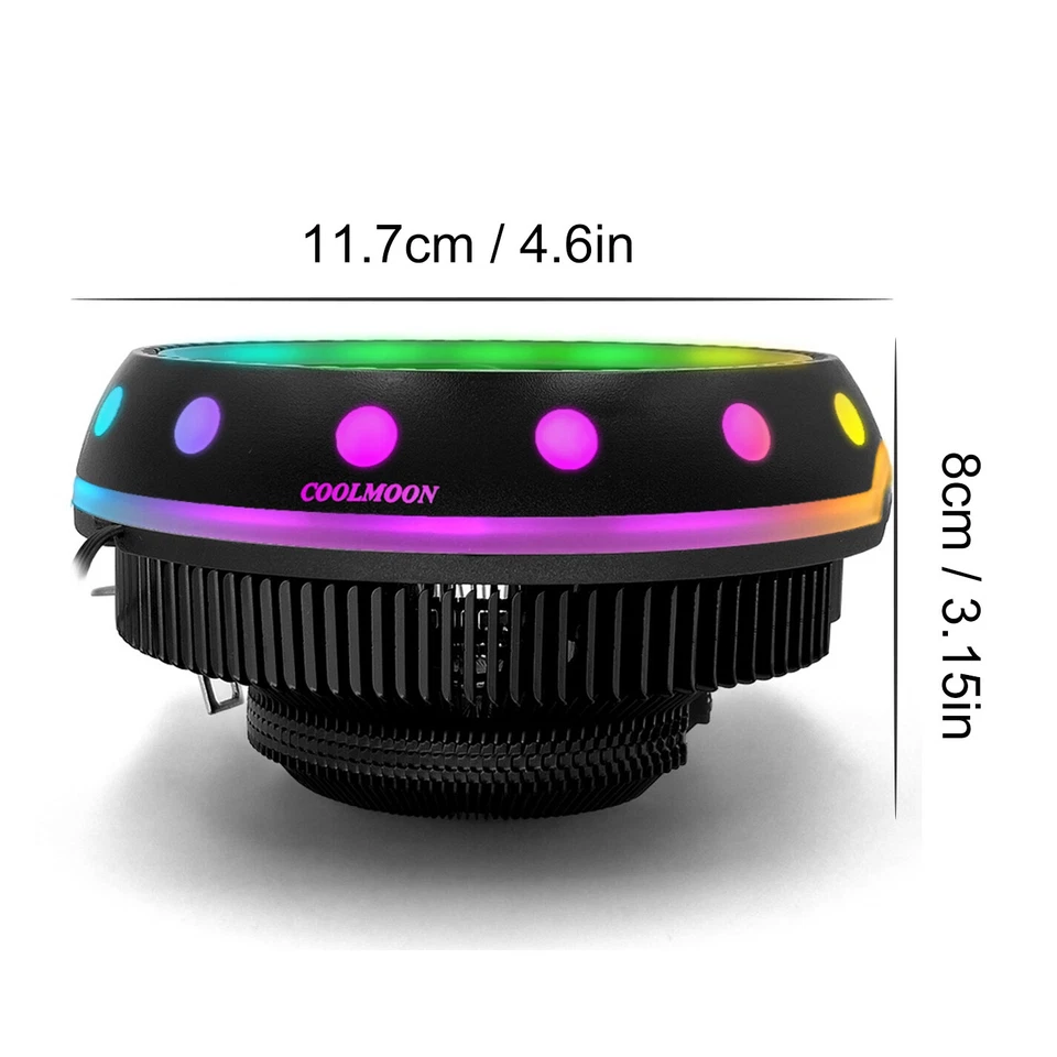 RGB CPU Cooler Heatsink LED 12V Intel AMD PC Processor Desktop Cooling Radiator - Image 4 of 4