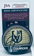 Sean Burke signed Vegas Golden Knights 2023 Stanley Cup Champs Puck JSA