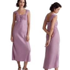 Madewell Square Neck Midi Satin Y2K Babydoll Dress Purple Size 12 NWT Coquette