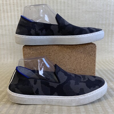 Rothys Womens The Original Slip On Sneakers Black Gray Camo Knit Shoes Size 