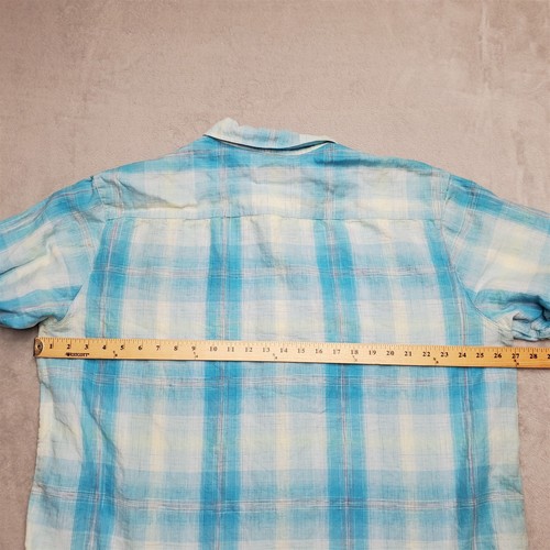 Solitude Shirt Men XXL Blue Plaid Linen Blend Short Sleeve Summer Comfort Casual - Picture 7 of 7