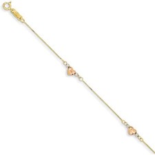 14K Tri Color Gold Heart Fancy Link Bracelet 7.25"
