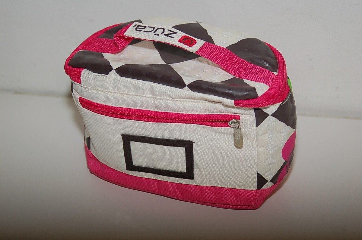 Zuca Lunchbox Lunch bag cooler Pink Blown Checkered Pattern 9x5x6