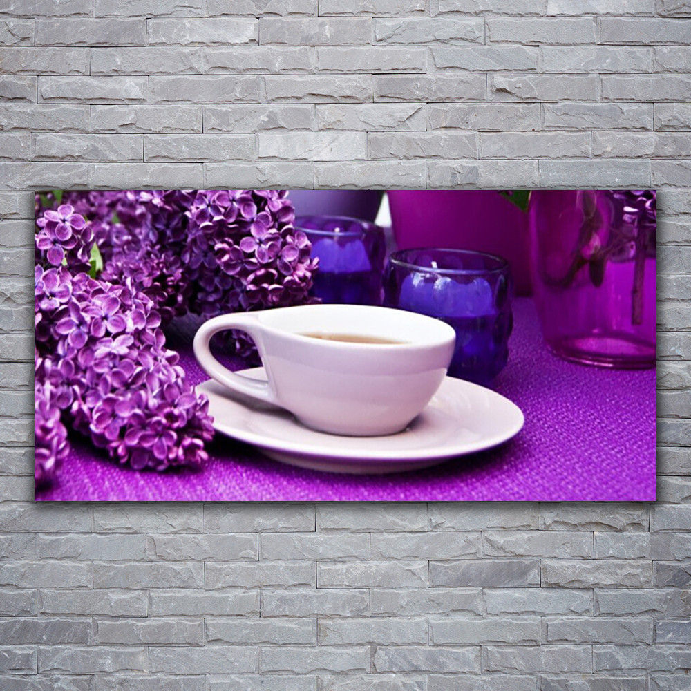 Tableau en verre acrylique 120x60 cm impression florale de fleurs dans une tasse