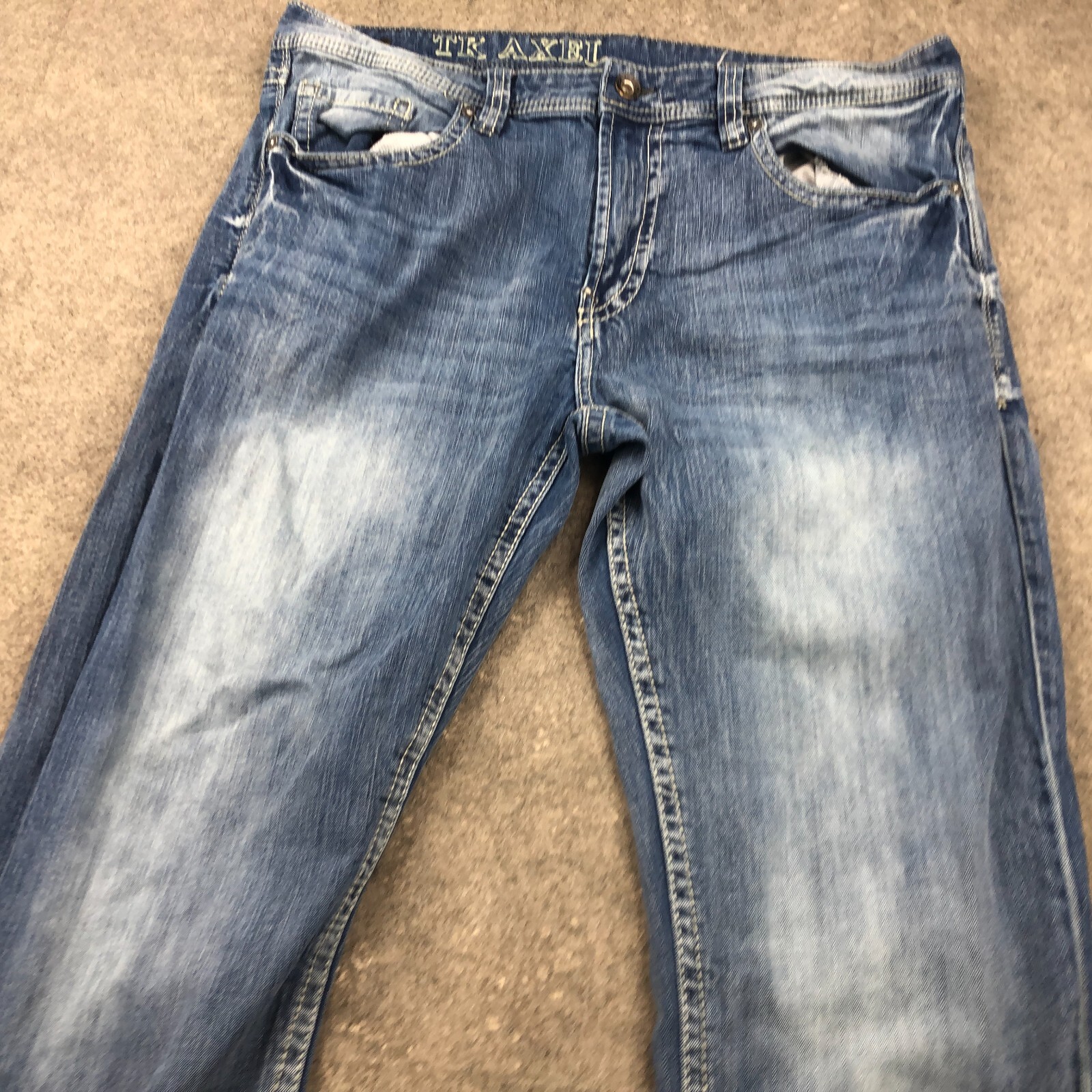 TK Axel Jeans Men 38x32 Relaxed Boot Medium Wash Distressed Stretch