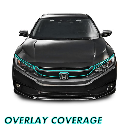 Chrome Delete Blackout Overlay for 2016-21 Honda Civic Front Grill Trim - Picture 2 of 4