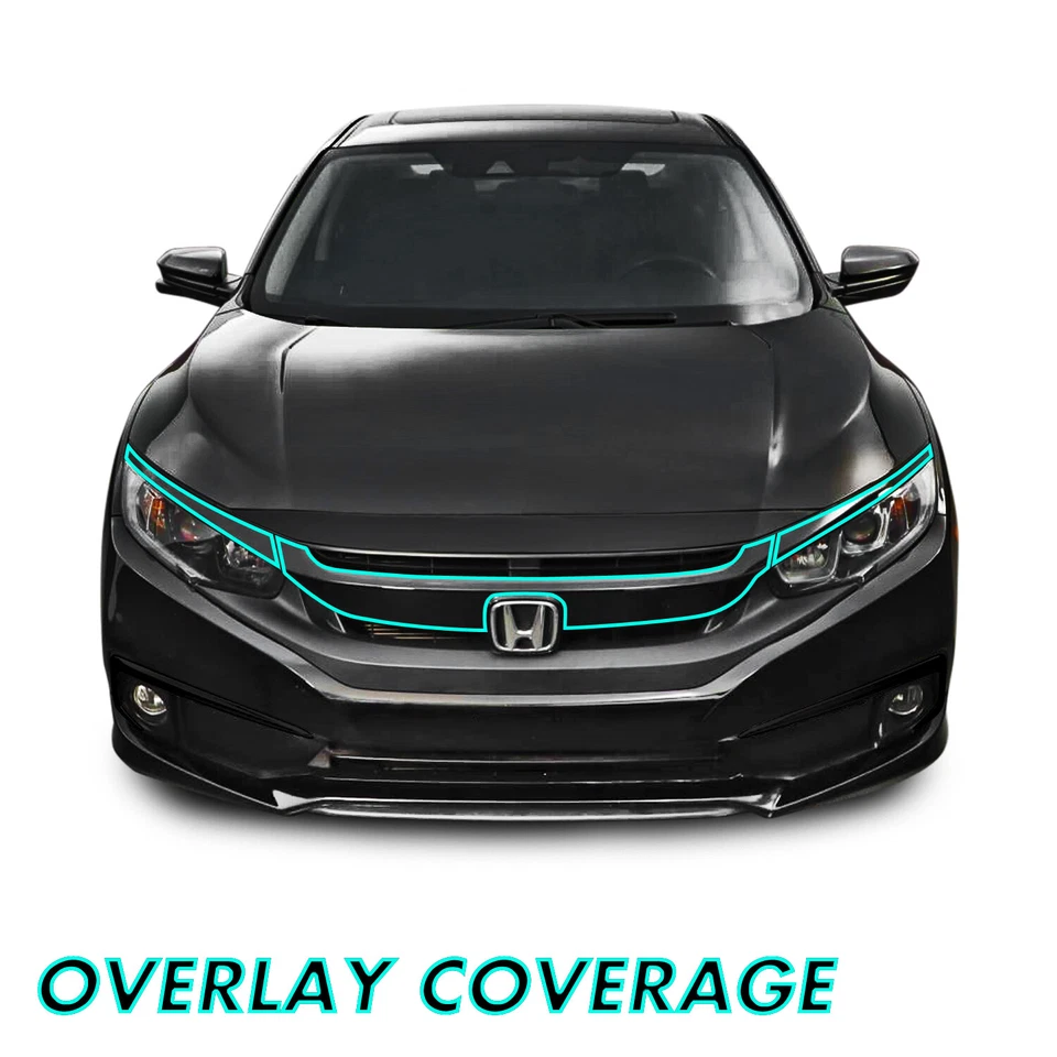 Chrome Delete Blackout Overlay for 2016-21 Honda Civic Front Grill Trim - Image 2 of 4