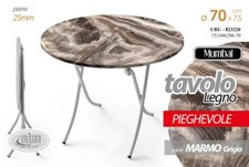TAVOLO TONDO PIEGHEVOLE SALVASPAZIO LEGNO COLOR MARMO GRIGIO SCRIVANIA D70*h75CM