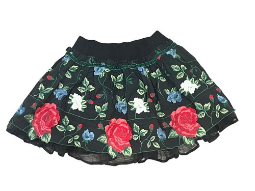 MONNALISA GIRLS SIZE 4 SKIRT BLACK FLARE FLORAL EMBROIDERED PARTY TULLE RUFFLE - Picture 2 of 9