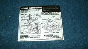 1969 CHEVROLET IMPALA CONVERTIBLE TRUNK JACK INSTRUCTIONS DECAL STICKER NEW