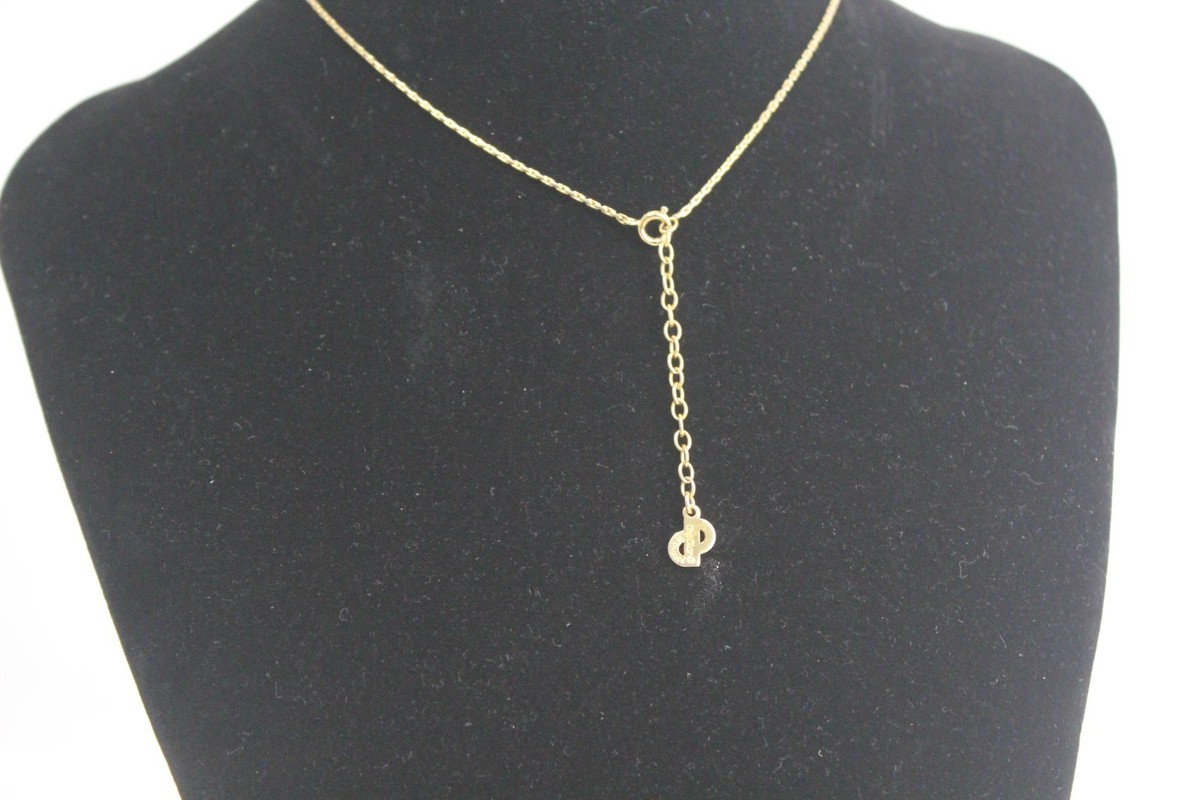 Christian Dior CD Logo Gold Tone Chain Necklace Rhinestone