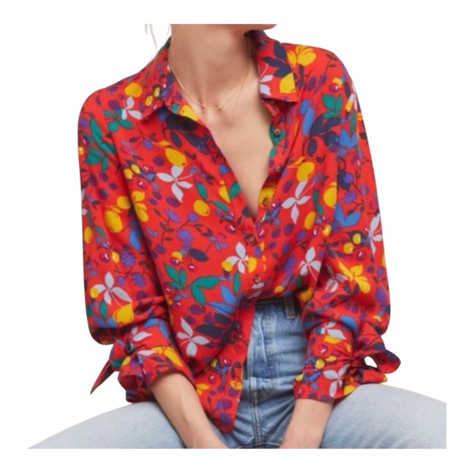 Maeve Anthropologie Blithe Button Down Shirt Red … - image 2