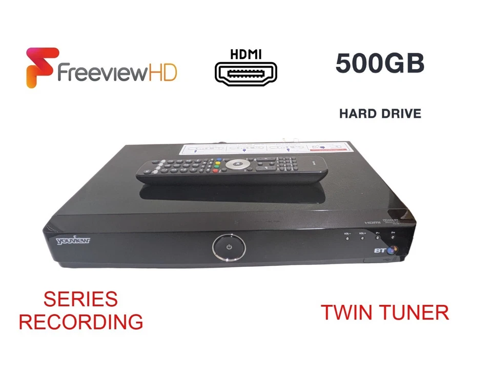 BT/HUMAX DTR-T1000 Freeview+ HD Recorder, 500GB HDD, TWIN TUNER + Fernbedienung
