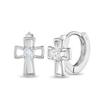 CZ Cross 9mm Kids / Children's / Girls Earrings Hoop - Sterling Silver