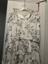 Monique Lhuillier Maxi White Floral Evening Ruffle Dress Size 8