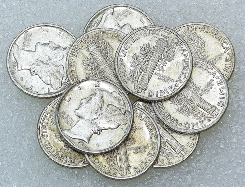 1940 P, D, S MERCURY Dime XF-AU Nice Luster lot of 10 coins in saflip #N266